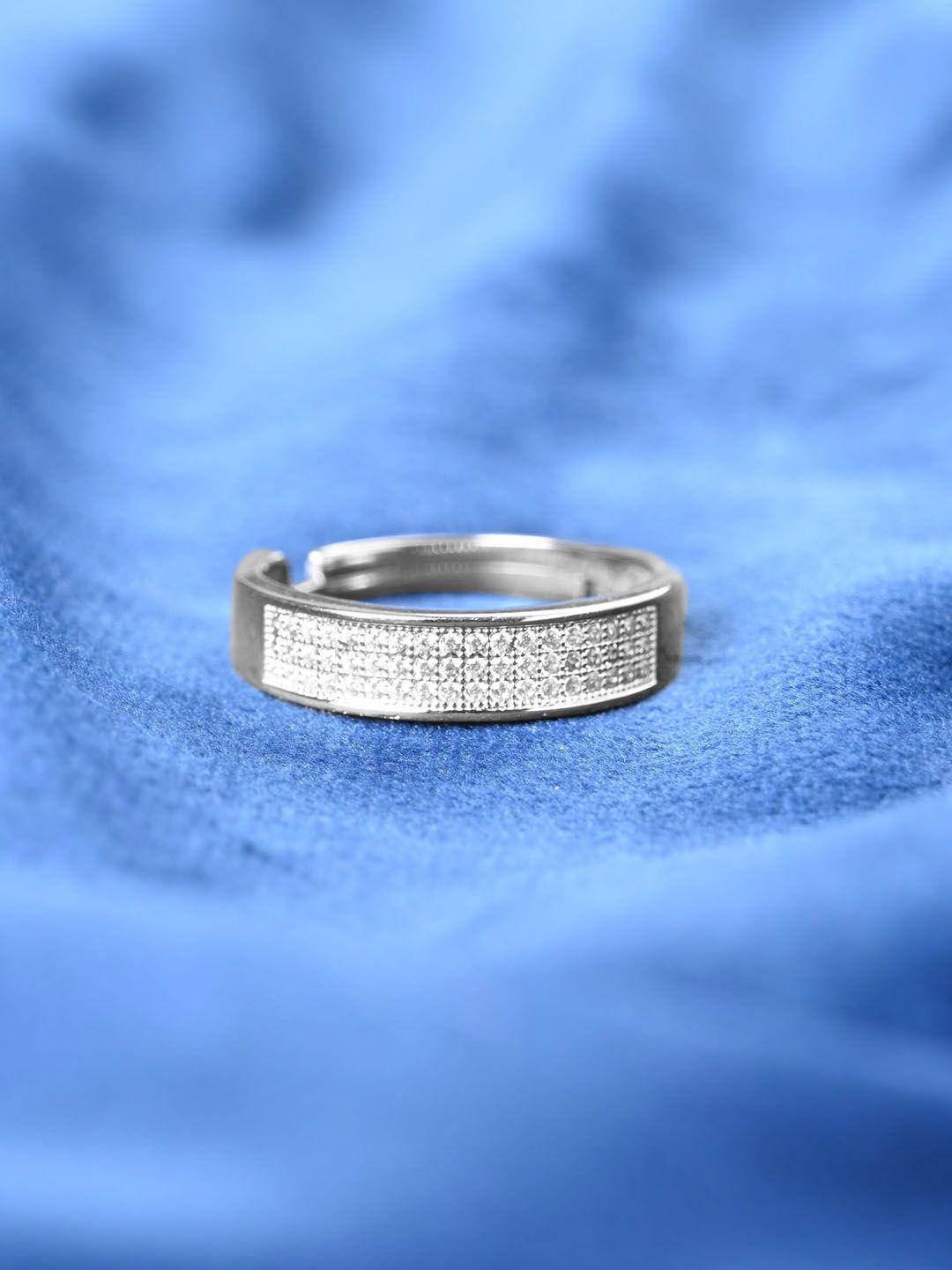 Clara Men 925 Sterling Silver Platinum-Plated Zirconia-Studded Adjustable Finger Ring-picture-11