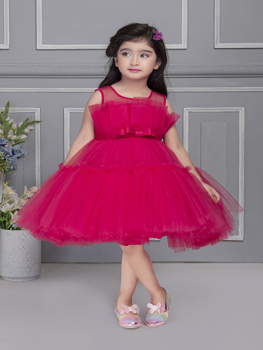 Ministitch Girls Sleeveless Net Fit and Flare Dress-picture-20