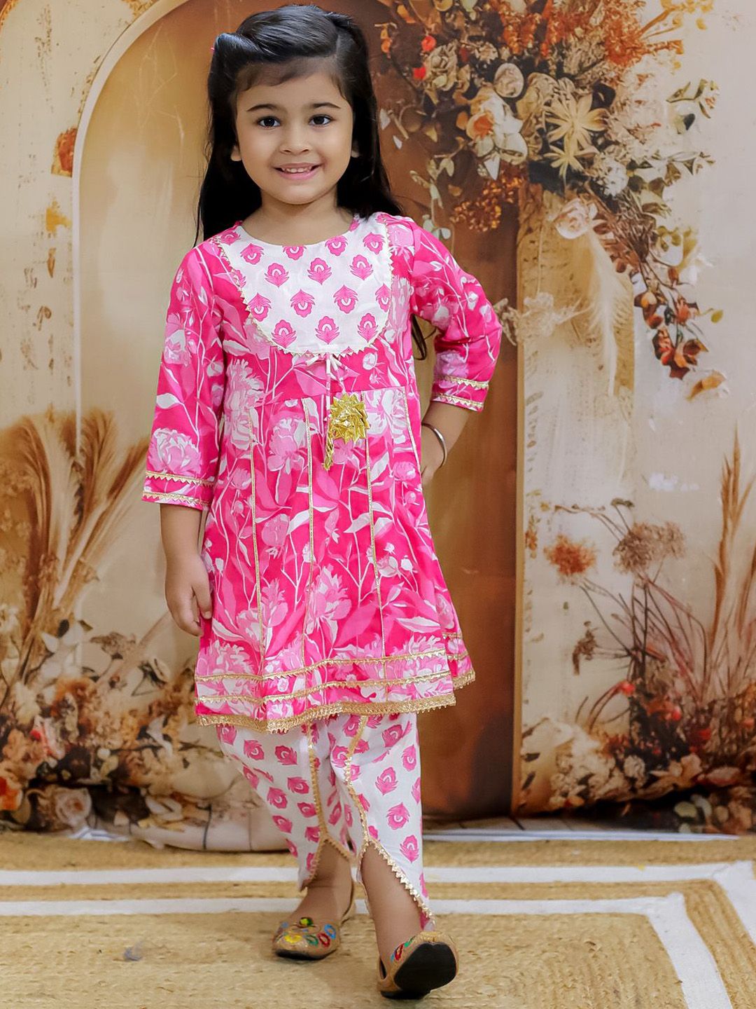 KID1 Girls Floral Printed Empire Gotta Patti Pure Cotton Kurti with Dhoti Pants-picture-47
