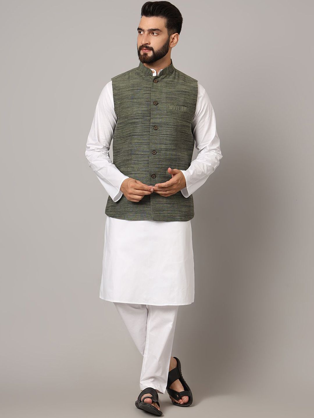 Latest Chikan Garments Striped Woven Nehru Jacket-picture-9