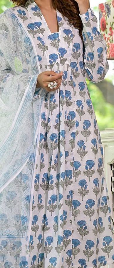 Ethnic Motifs Printed V-Neck Pure Cotton A-Line Kurta with Palazzos & Dupatta
