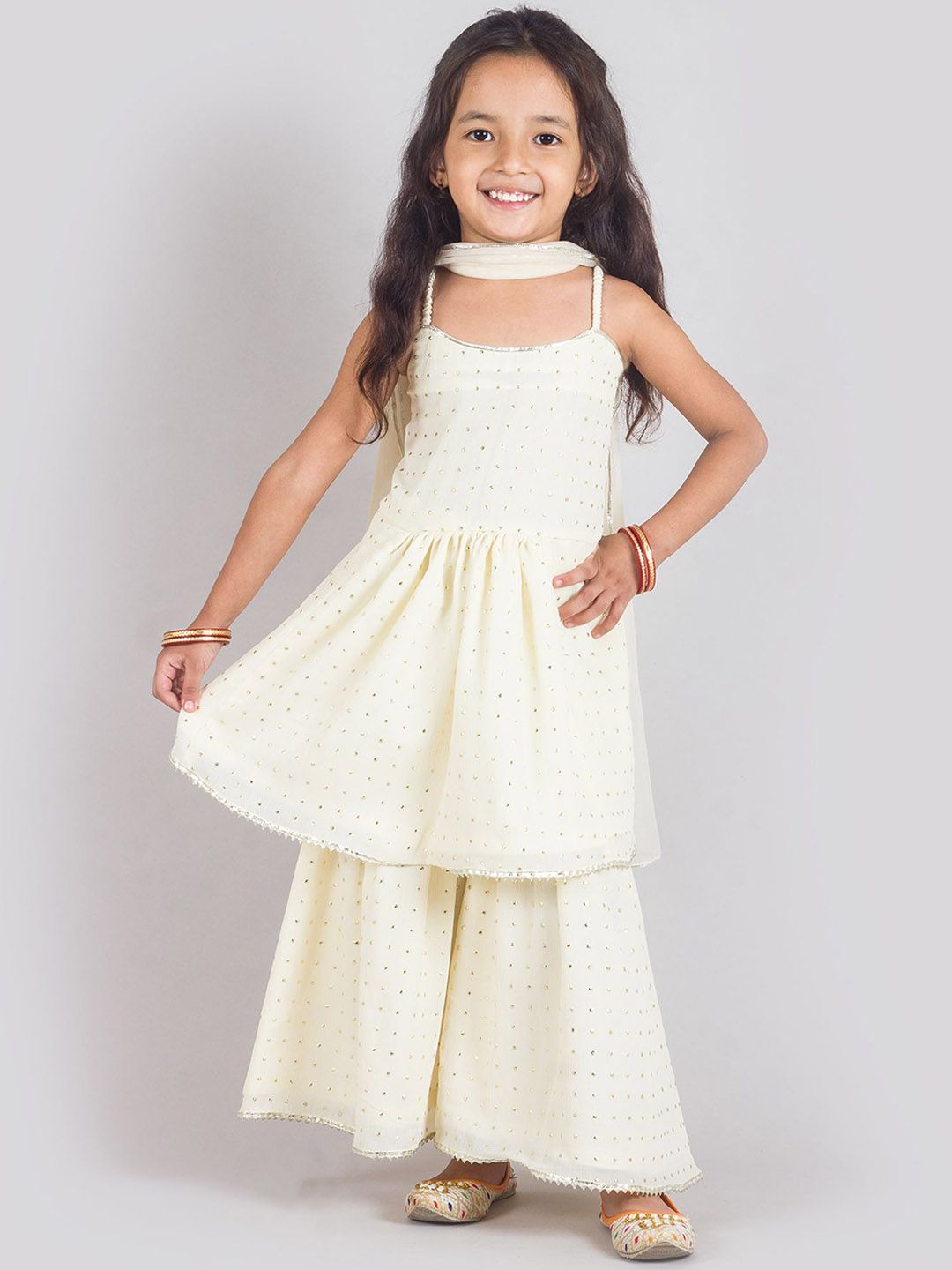 Tangerine Closet Girls Embroidered Tiered Sequinned Kurti with Sharara & With Dupatta-picture-56