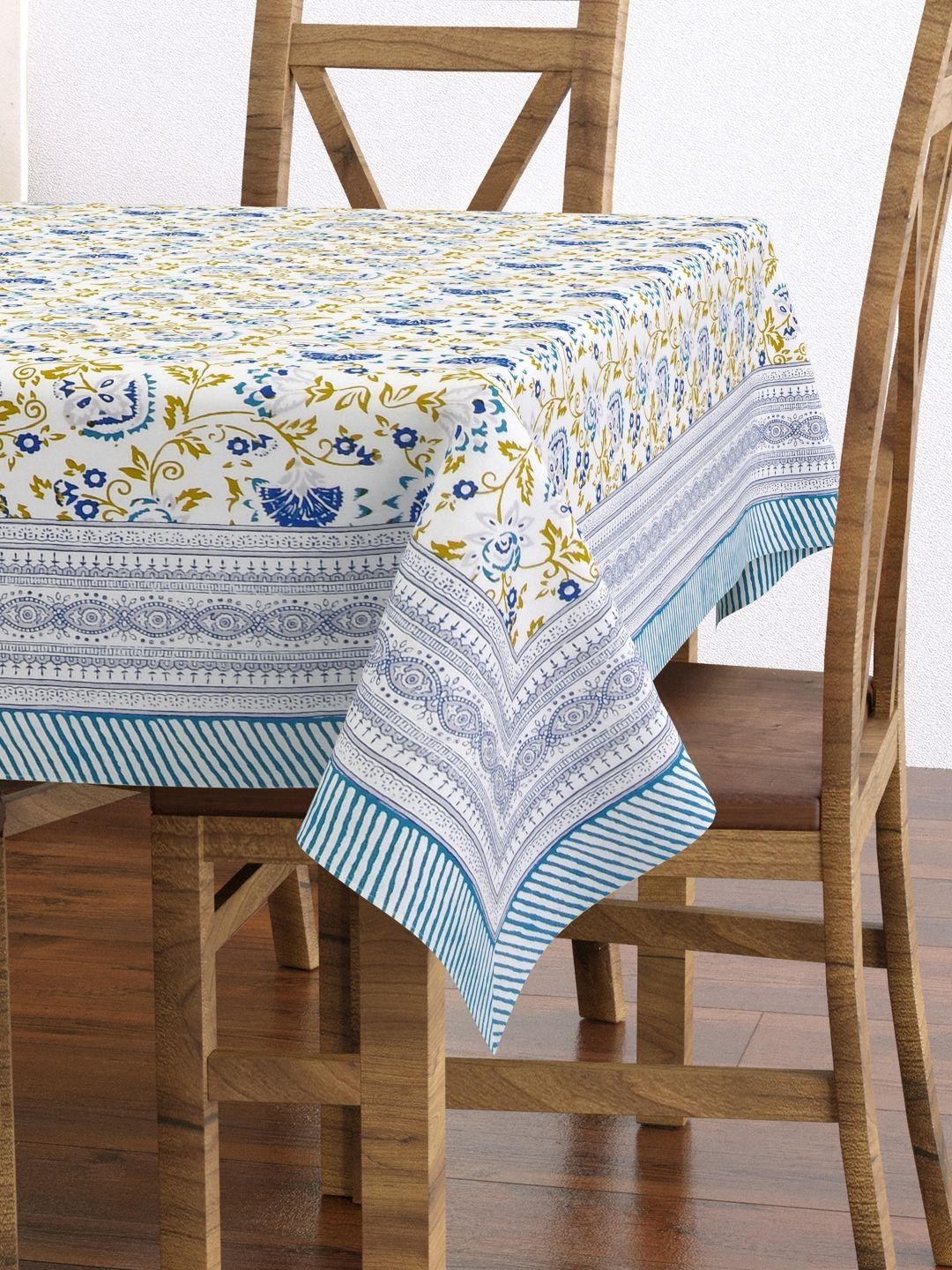 BLOCKS OF INDIA Blue Ethnic Motifs Cotton 6-Seater Table Cover-picture-47