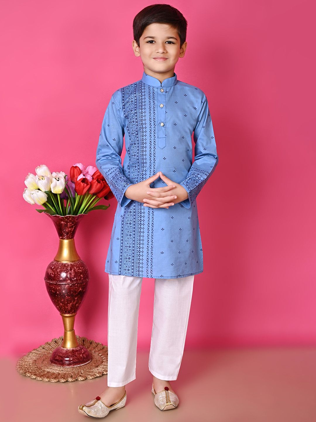 BAESD Boys Ethnic Motifs Printed Mandarin Collar Pure Cotton Kurta with Pyjamas-picture-34