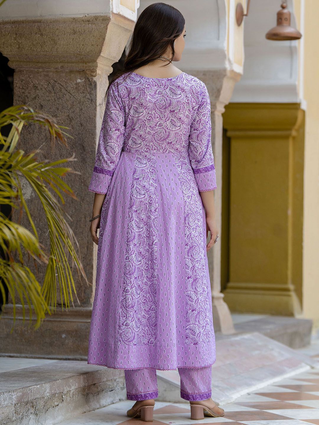 Women's Anarkali Blue Floral Kurta Sets with Trousers & Dupatta