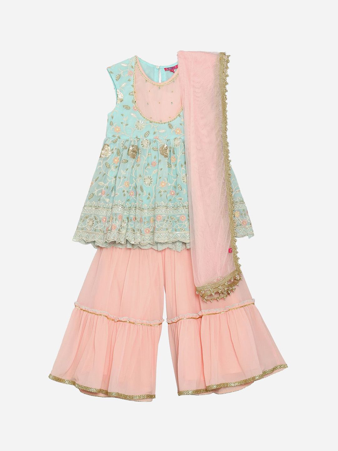 Biba Girls Floral Embroidered Regular Kurta with Sharara & With Dupatta-picture-35