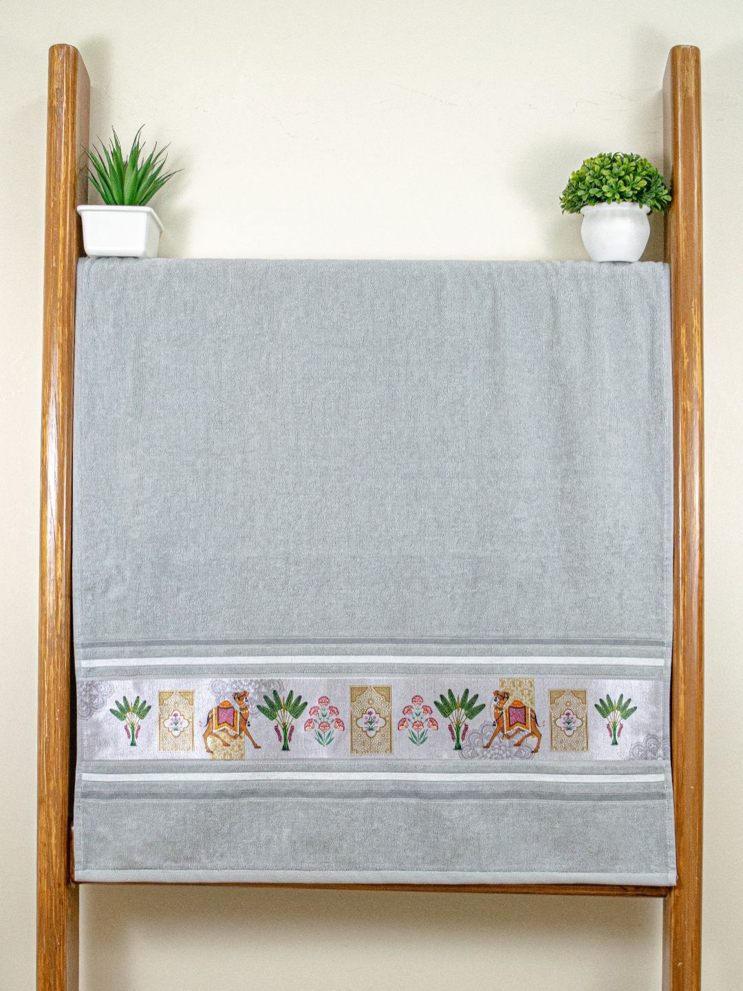 RANGOLI Grey & Green 1 Printed Cotton 460 GSM Bath Towel-image-29