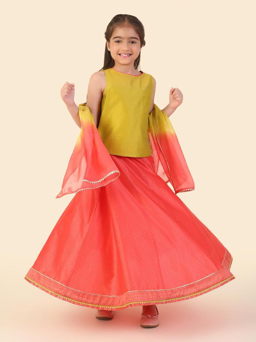 Fabindia Girls Foil Print Cotton Ready to Wear Lehenga & Blouse With Dupatta-image-33