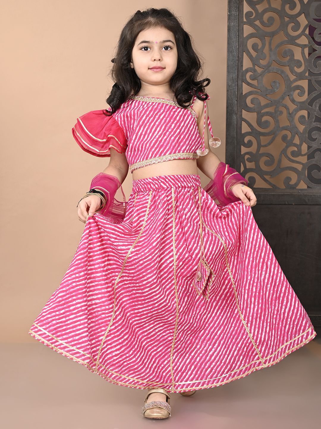 Superminis Girls Leheriya Printed Cotton Ready to Wear Lehenga & Blouse With Dupatta-picture-14