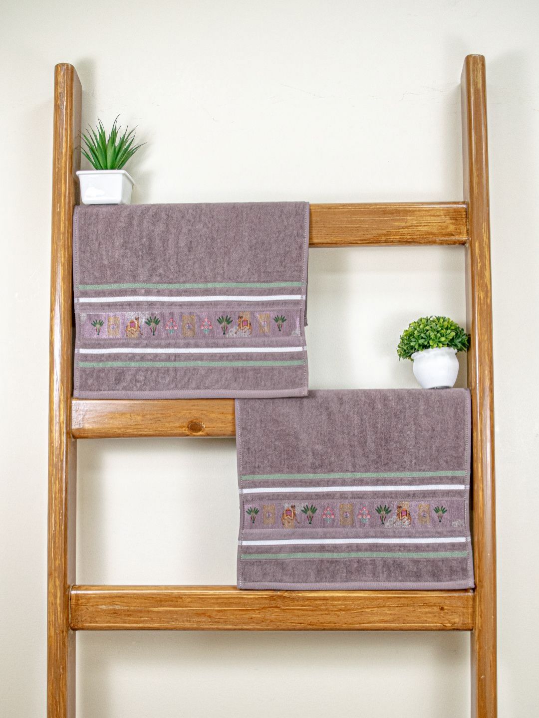 RANGOLI 2-Pcs Brown & White Pure Cotton Hand Towel-image-43