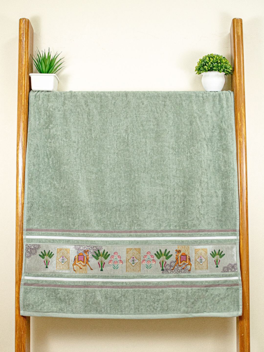 RANGOLI Green & Pink 1 Printed Cotton 460 GSM Bath Towel-image-49