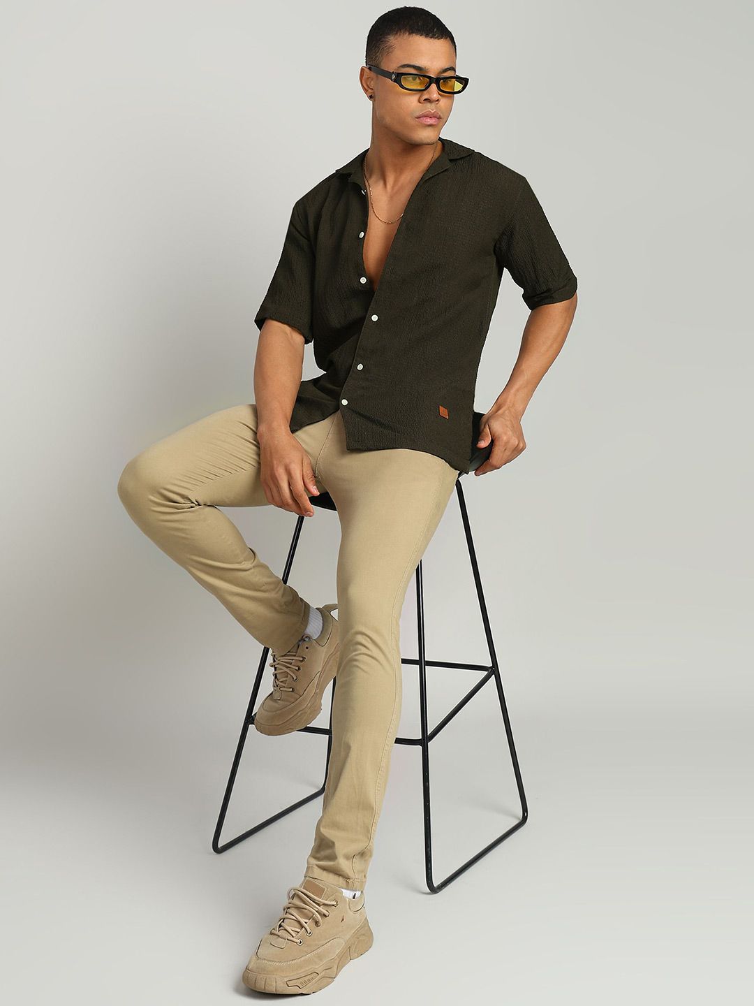 FUBAR Men Cuban Collar Textured Solid Linen Slim Fit Casual Shirt-image-25