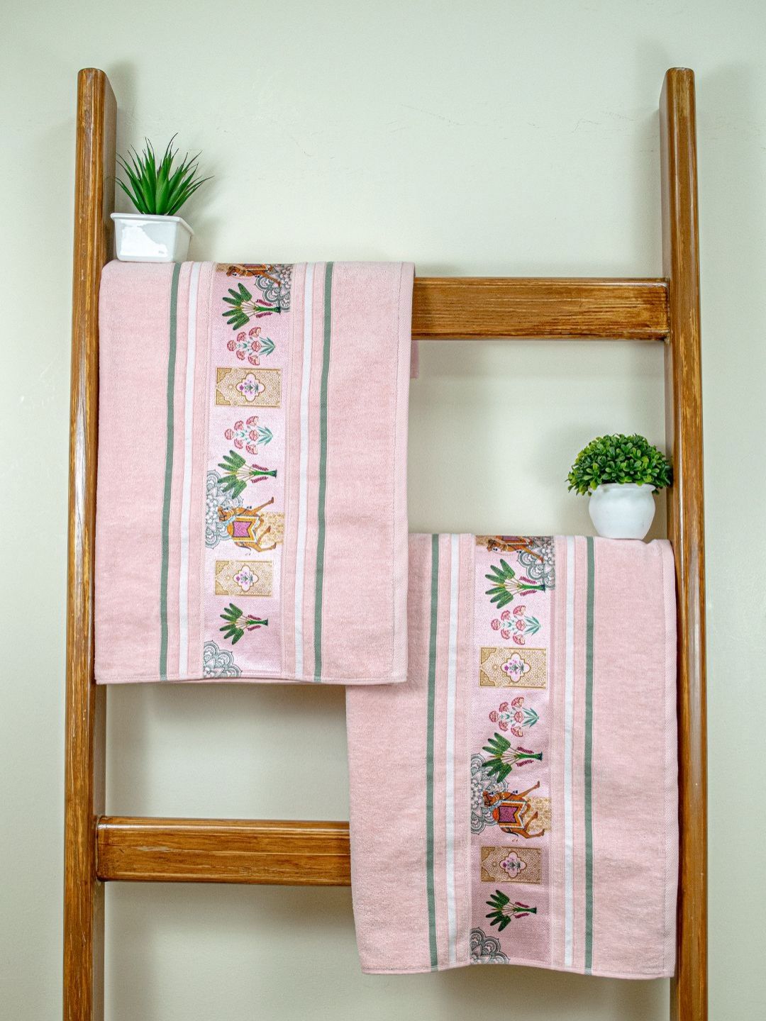 RANGOLI Peach-Coloured & Beige 2 Printed Cotton 460 GSM Bath Towel-image-22