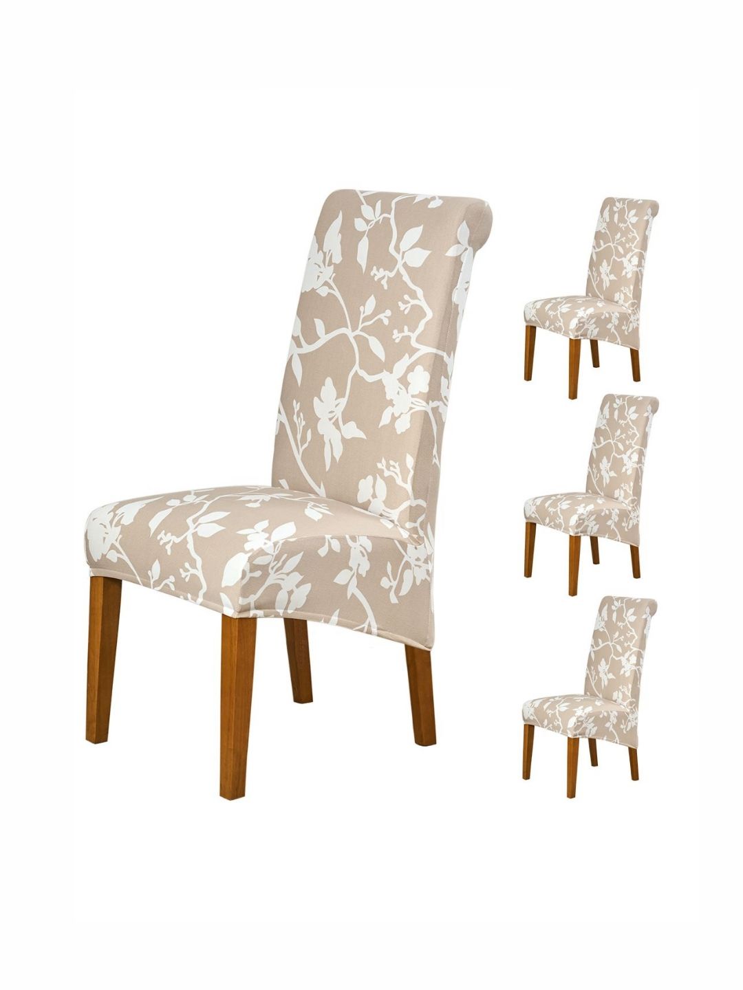 HOKIPO Brown & White 4 Pieces Printed Dining Chair Covers-picture-19