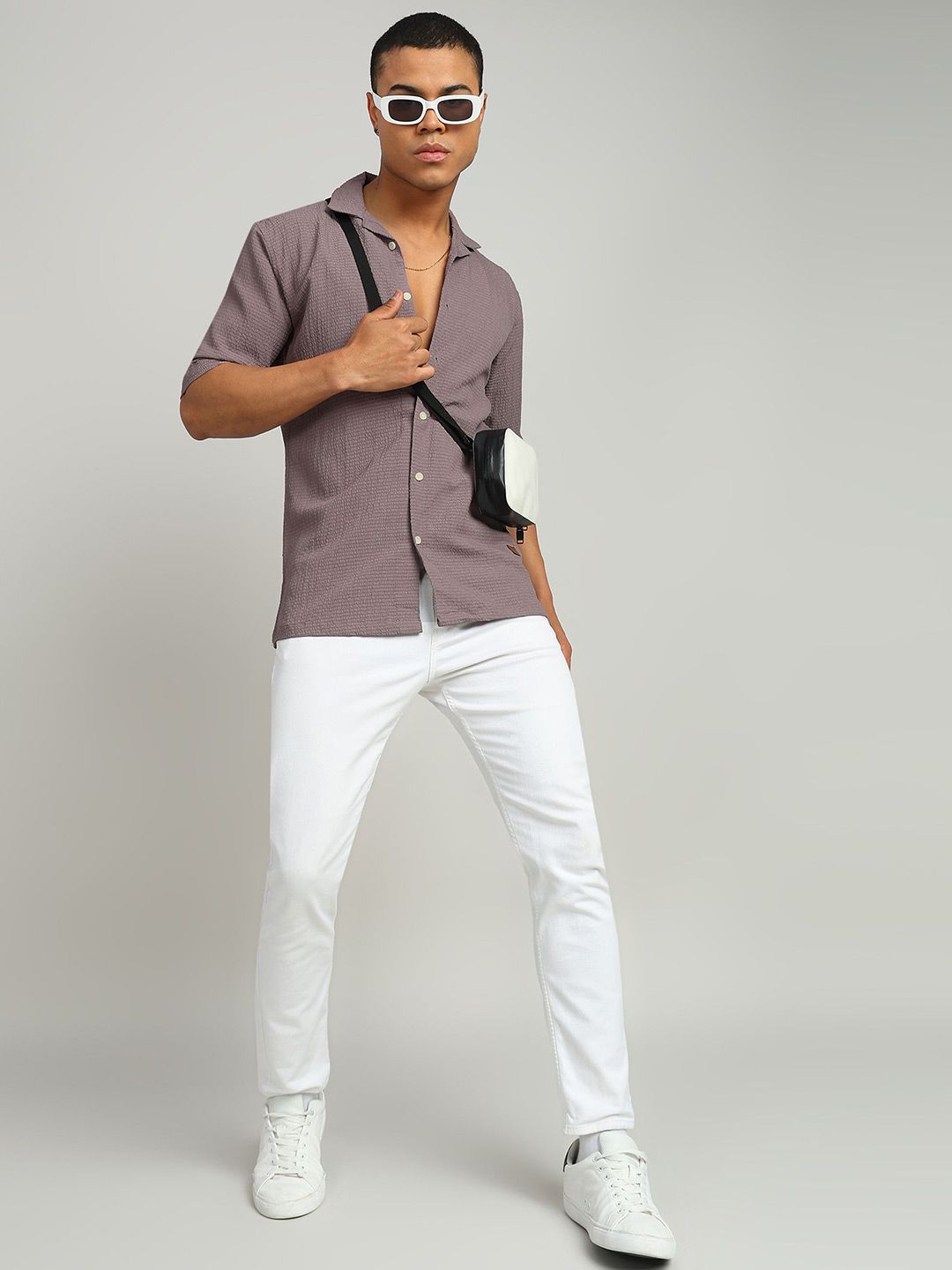 FUBAR Men Cuban Collar Textured Solid Linen Slim Fit Casual Shirt-picture-14