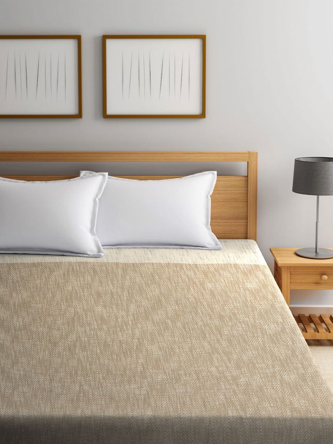 Fabindia Beige & White Woven Design Cotton Double Queen Bed Cover-image-36