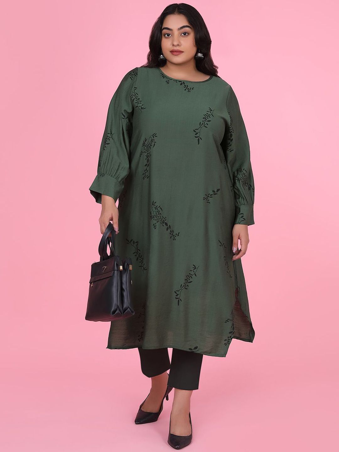 Plus Size Rust Printed Straight Kurta For Women
