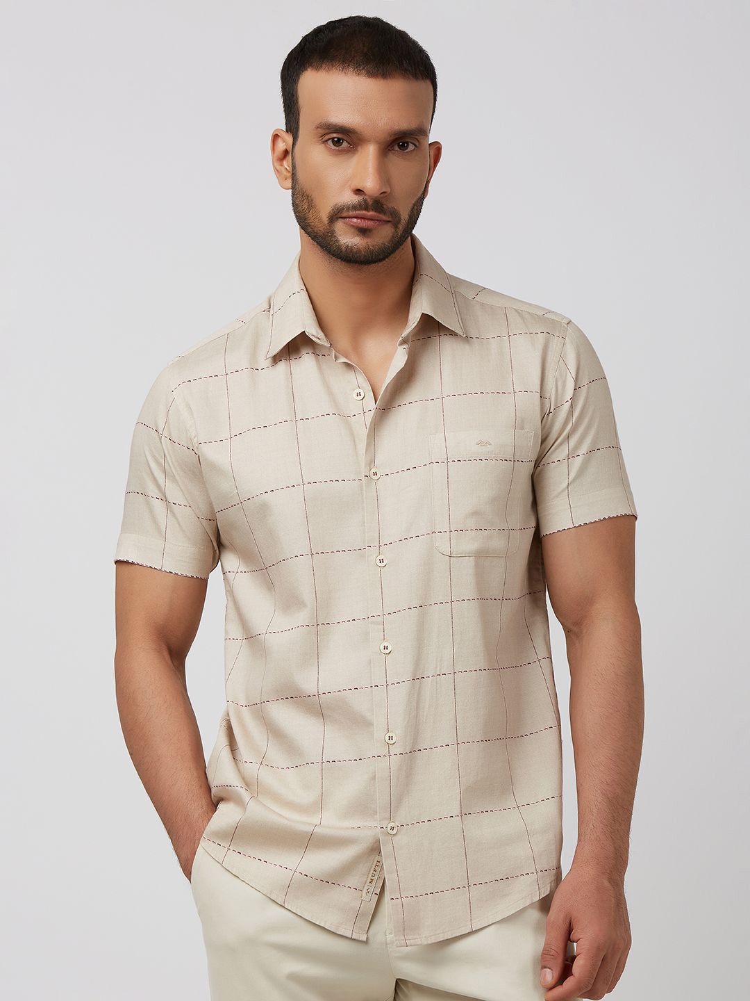 Mufti Men Spread Collar Windowpane Checks Checked Cotton Slim Fit Casual Shirt-picture-17