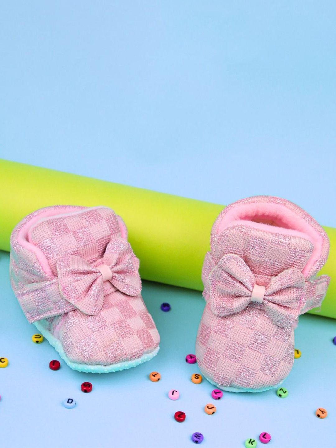 BAESD Girls Checked Cotton Booties With Bow-picture-27