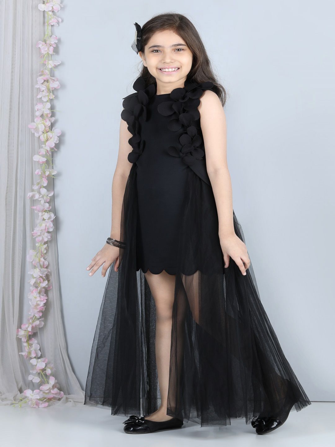 THE LITTLE CELEBS Girls Floral Apllique Scuba Maxi Dress-picture-16