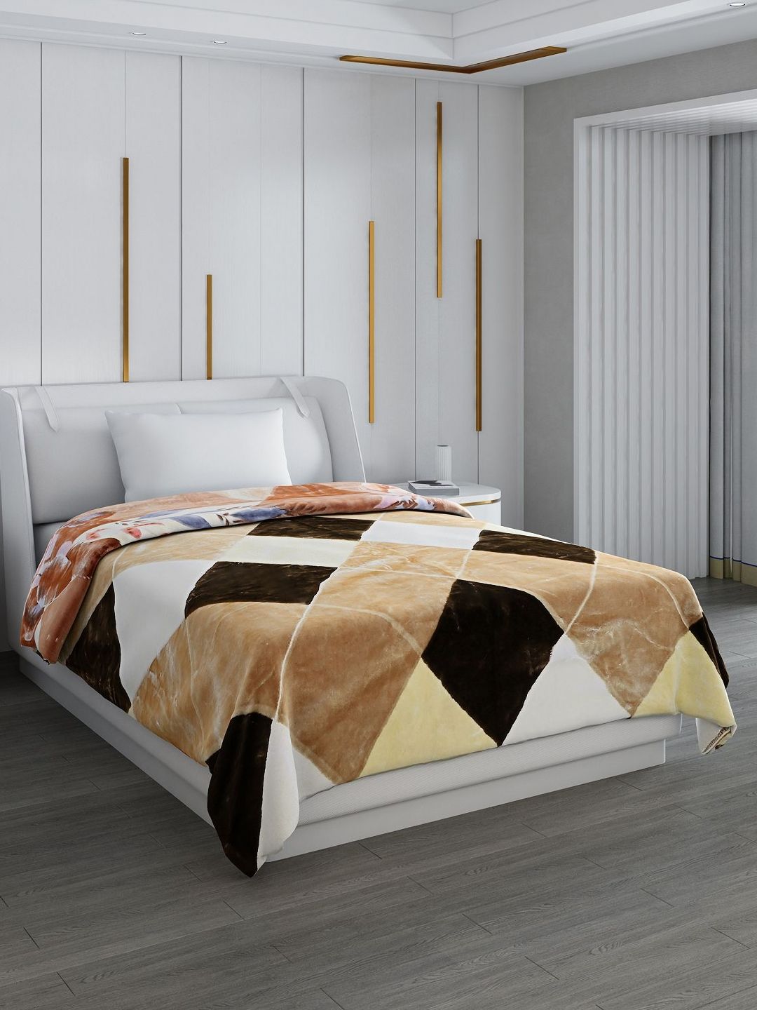 Monte Carlo White & Brown Geometric GSM 850 Mild Winter Single Bed Blanket-image-43