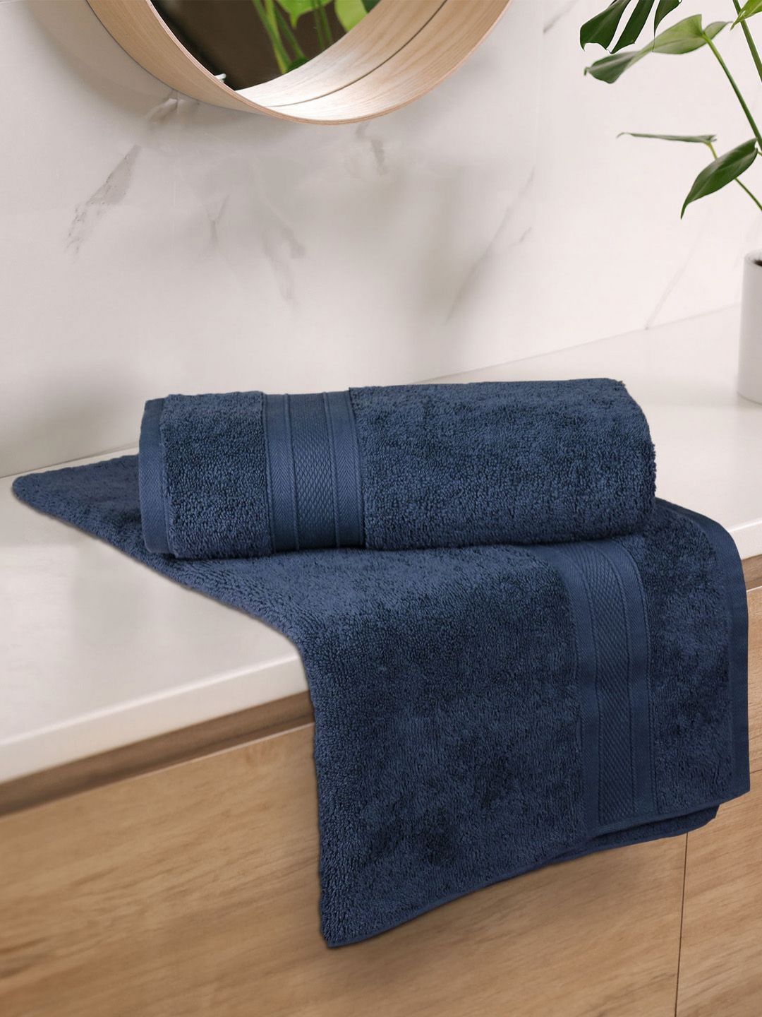 MYTRIDENT Navy Blue 2 Cotton 500 GSM Bath Towel-image-13