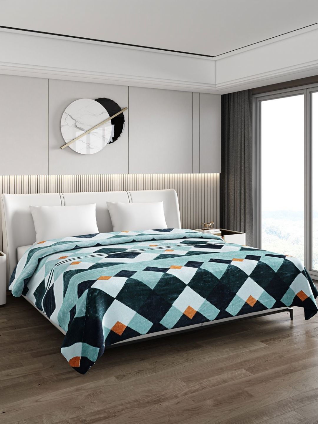 Monte Carlo Blue & White Geometric Mild Winter 550 GSM Double Bed Blanket