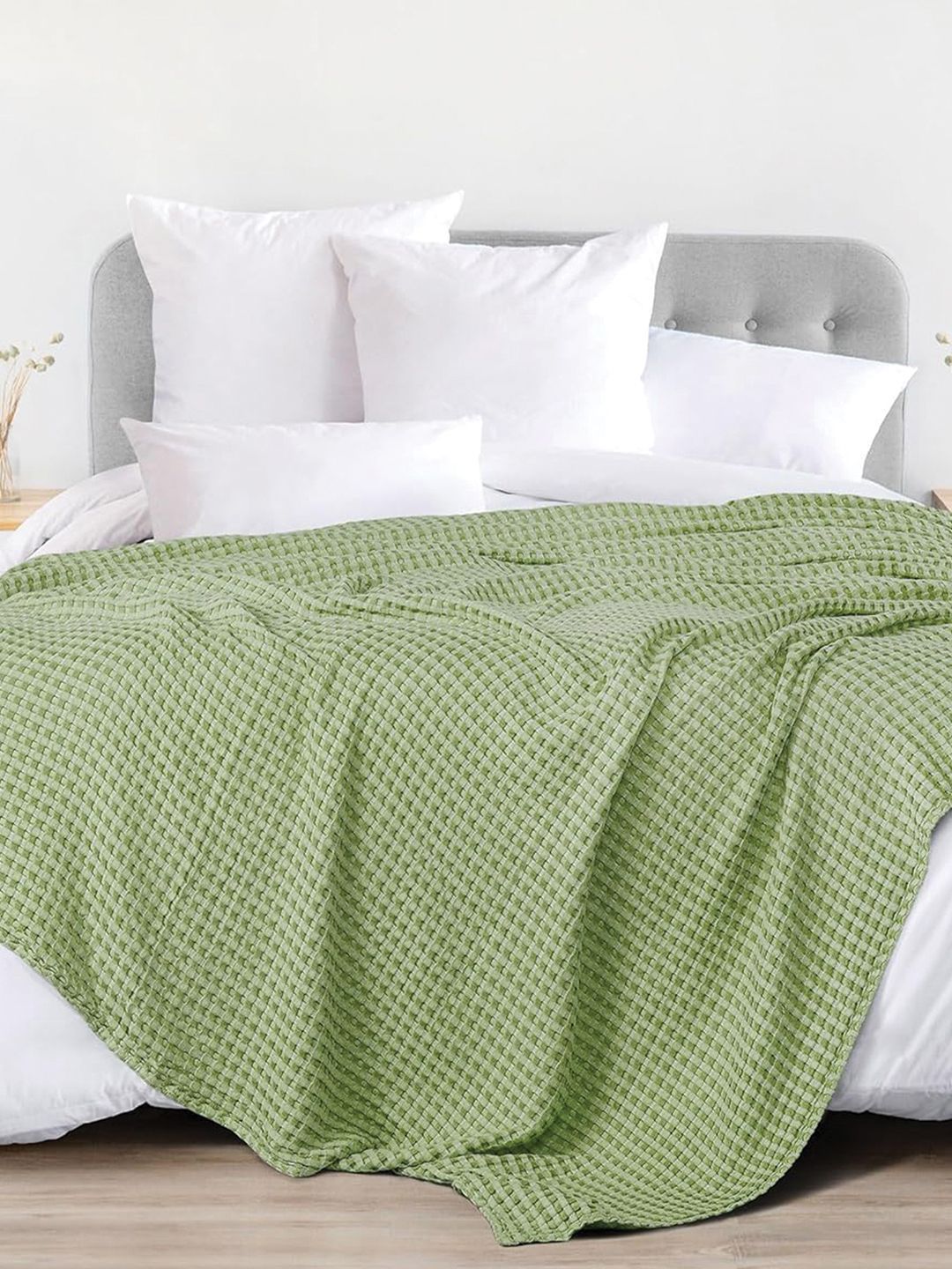 URBAN SPACE Green Checked AC Room 150 GSM Double Bed Blanket-picture-35