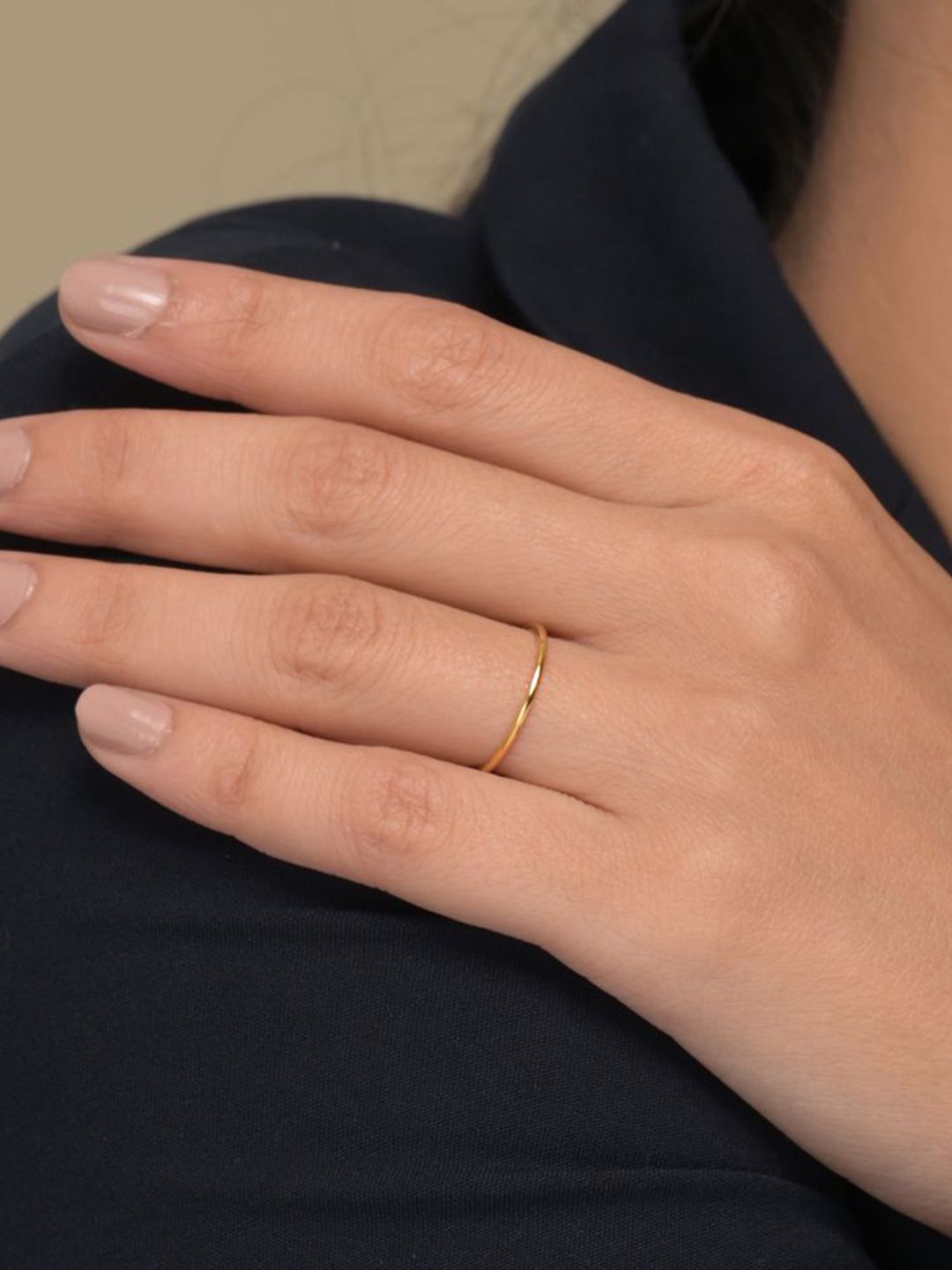 PALMONAS Gold-Plated Stainless Steel Smooth Thin Stacking Finger Ring-image-5