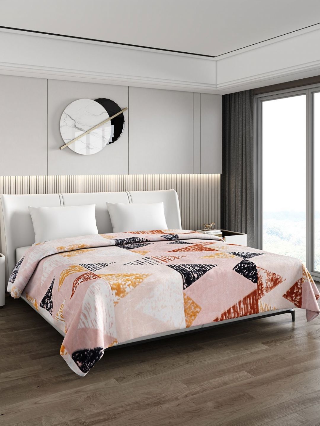 Monte Carlo Pink & Brown Geometric GSM 1000 Heavy Winter Double Bed Blanket-image-26