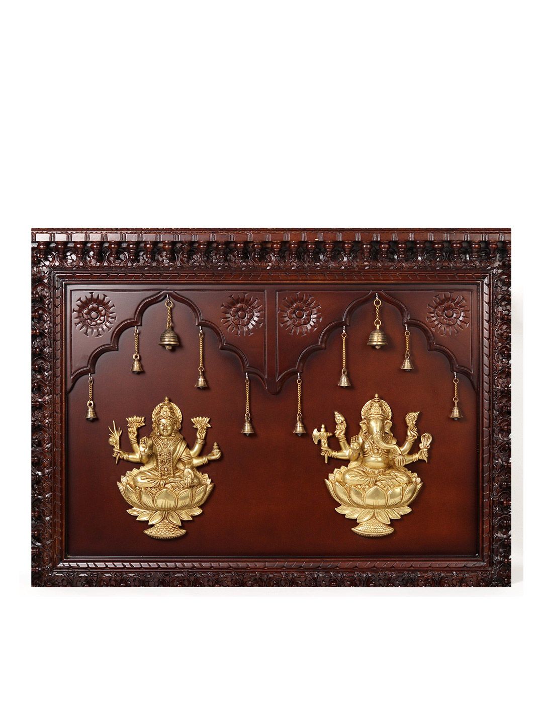 Exotic India Gold Toned & Brown Textured Wooden Framed Wall Decor-image-35