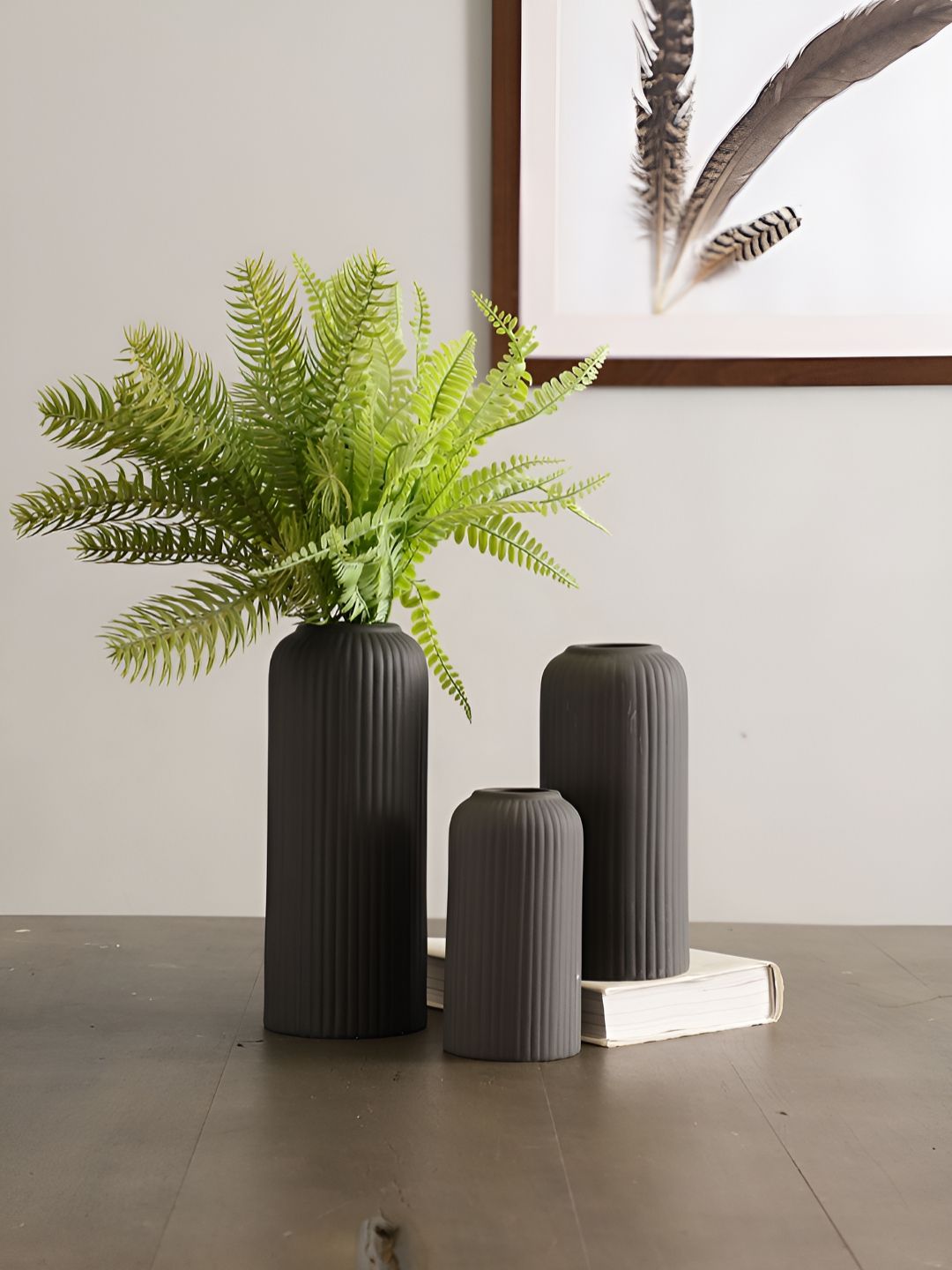 The Decor Mantra Set of 3 Black Textured Ceramic Flower Vases-picture-15