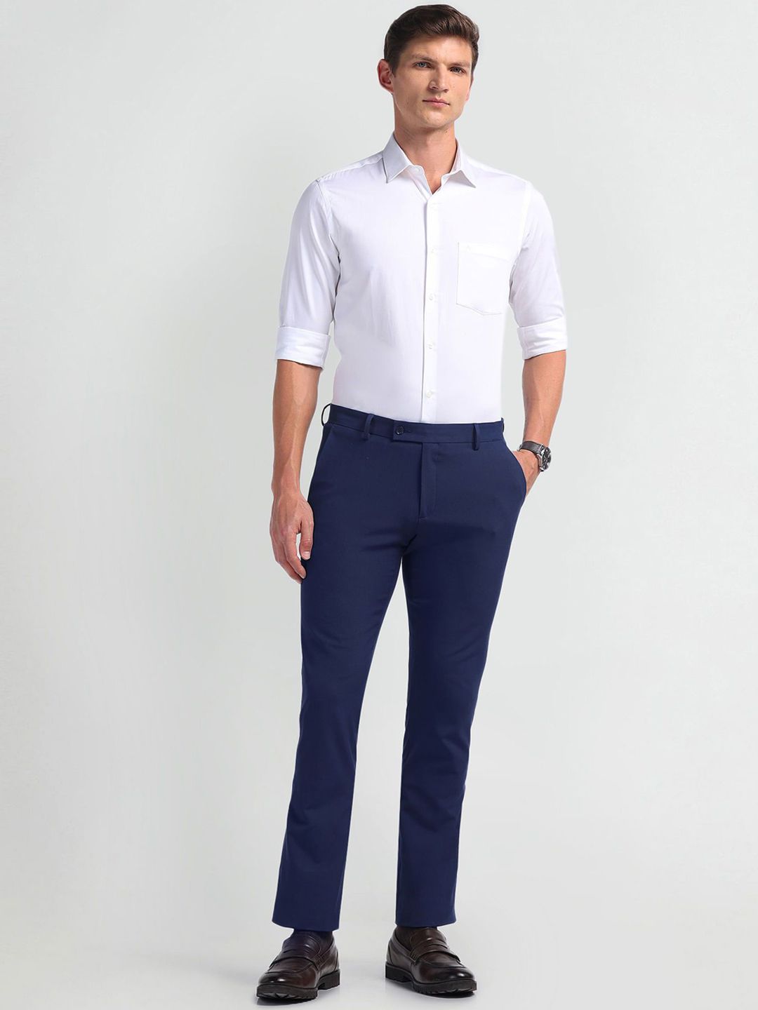 Buy Arrow Men Mid Rise Tapered Fit Formal Trousers - Trousers for Men ...