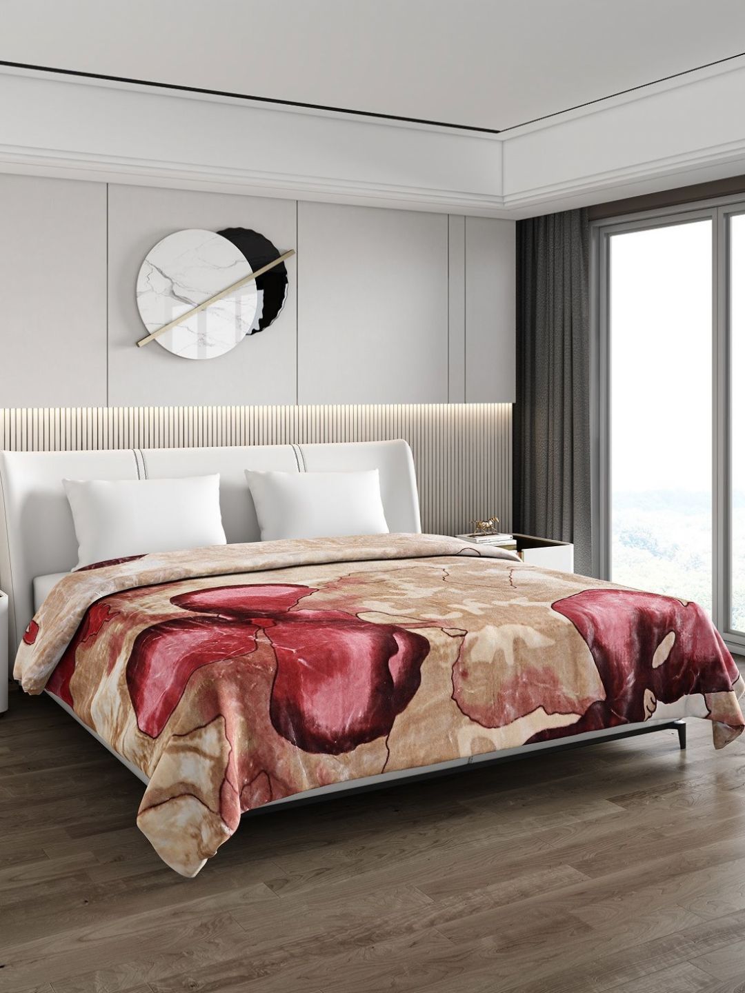 Monte Carlo Brown & Red Floral Printed 1000 GSM Heavy Winter Double Bed Blanket-image-30