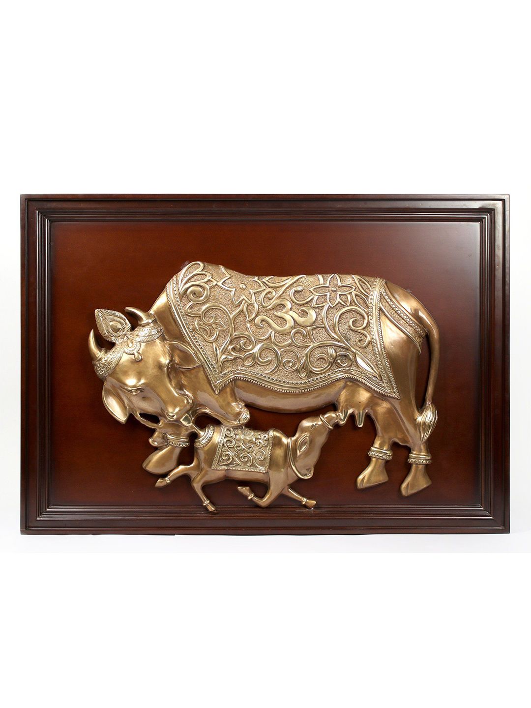 Exotic India Gold Toned & Brown Textured Wooden Framed Wall Decor-image-48