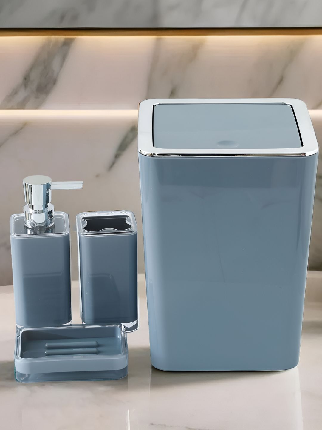 UMAI Grey 4 piece Solid Plastic Bath Accessories Set-image-34
