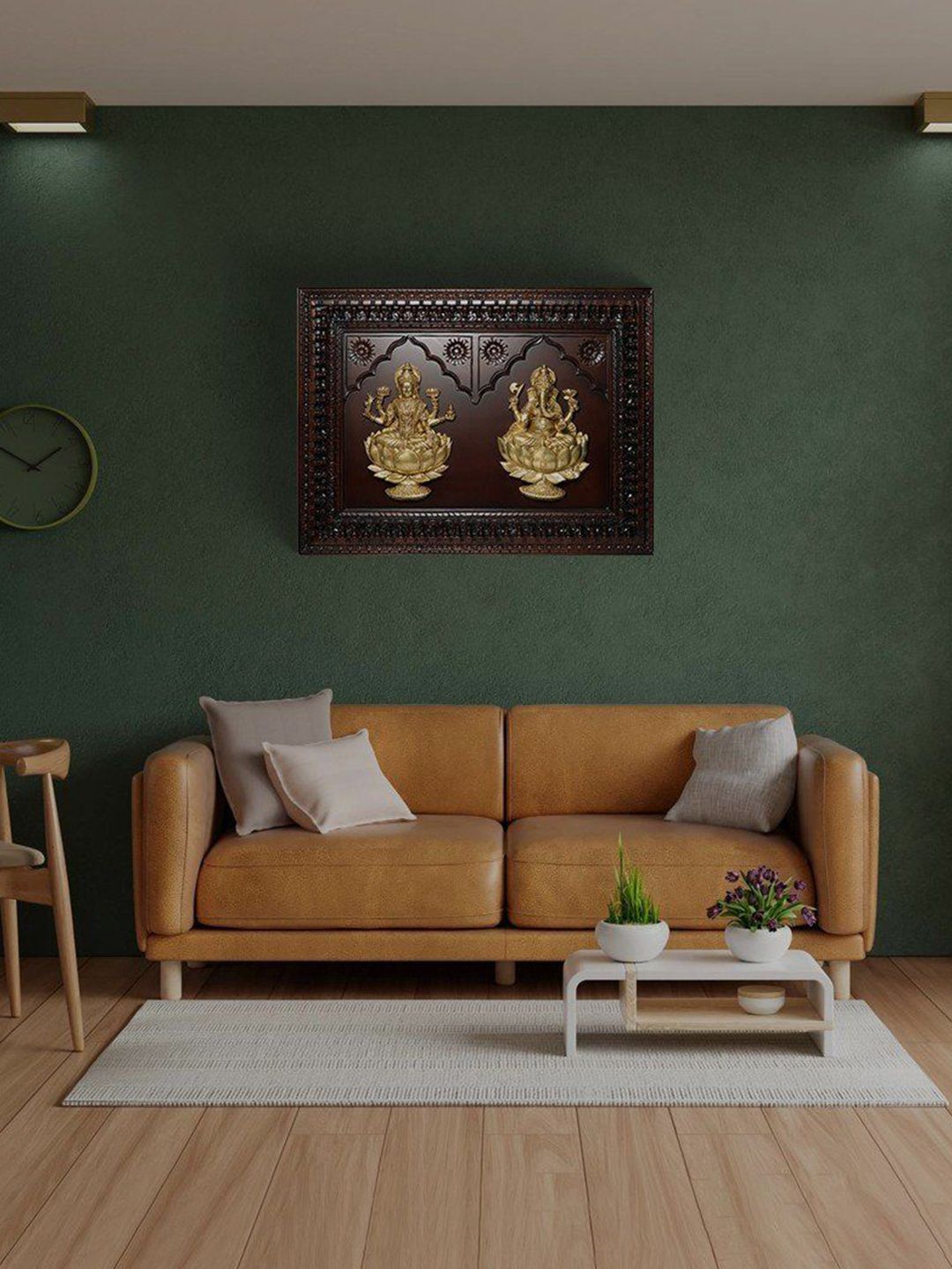Exotic India Gold Toned & Brown Textured Wooden Framed Wall Decor-image-40