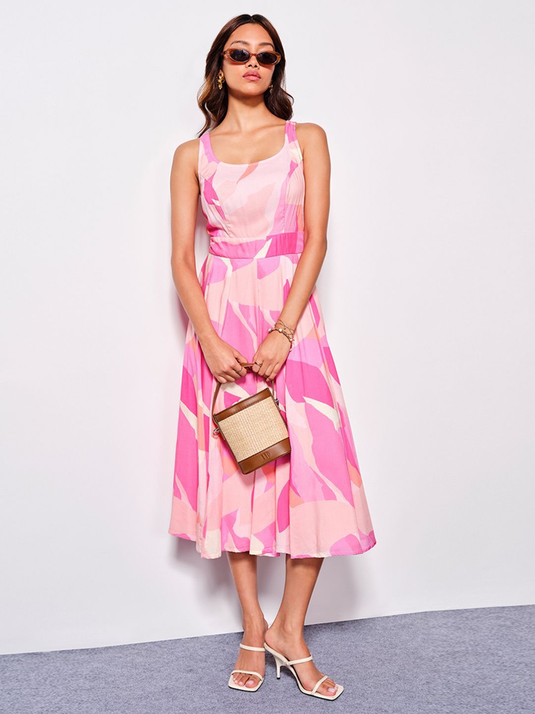Girls Geometric Printed Fit Flare Midi Dress main image 1