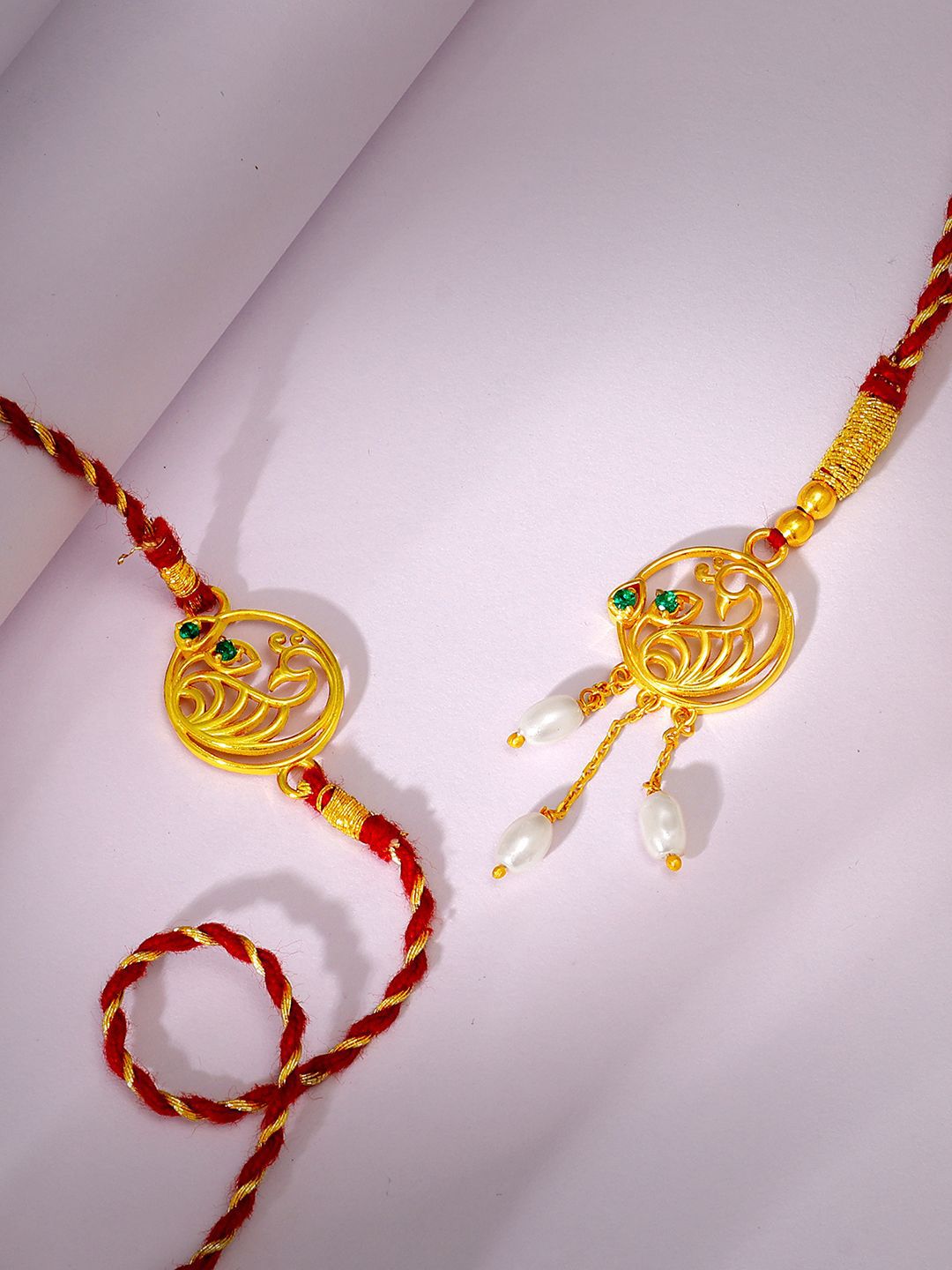 GIVA 925 Sterling Silver Set Of 2 Gold-Plated Threaded Rakhis With Roli & Chawal-picture-37