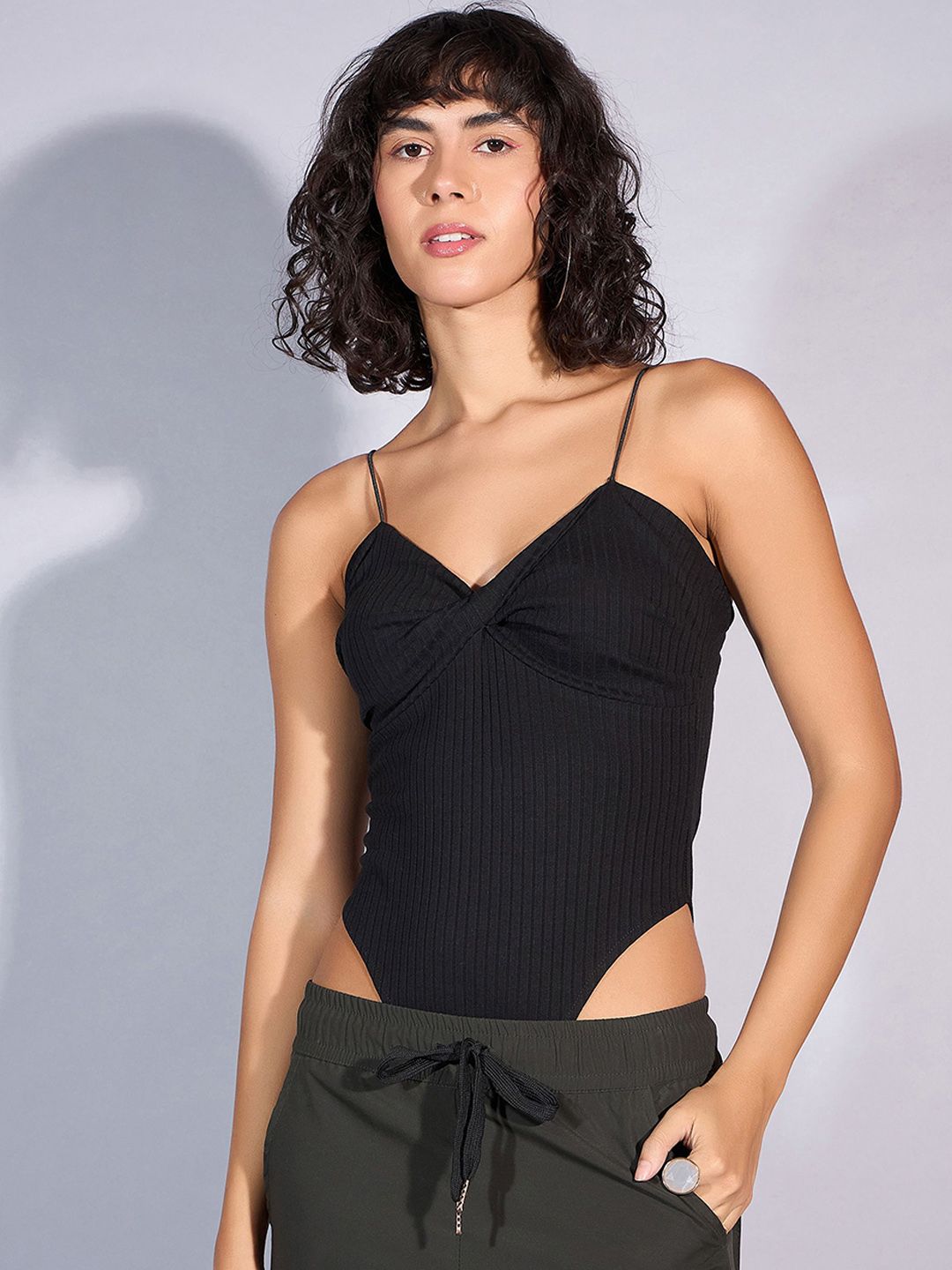 SASSAFRAS Self Design Sweetheart-Neck Bodysuit