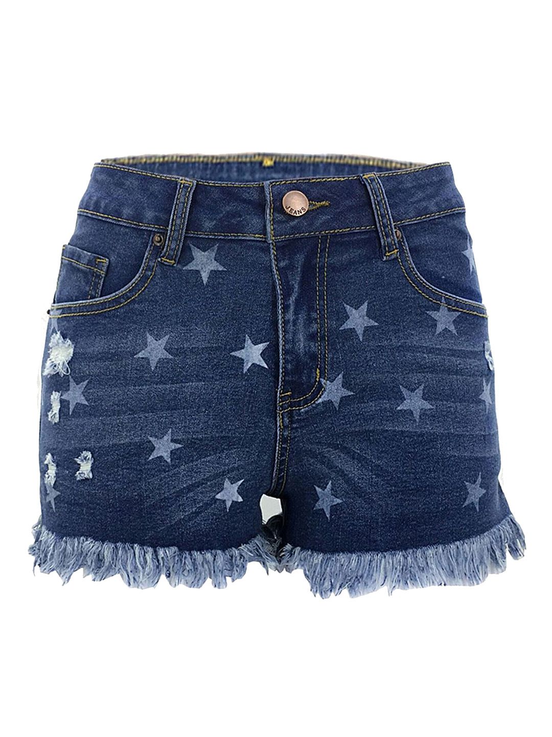LULU & SKY Women Printed Slim Fit High-Rise Denim Shorts-picture-22