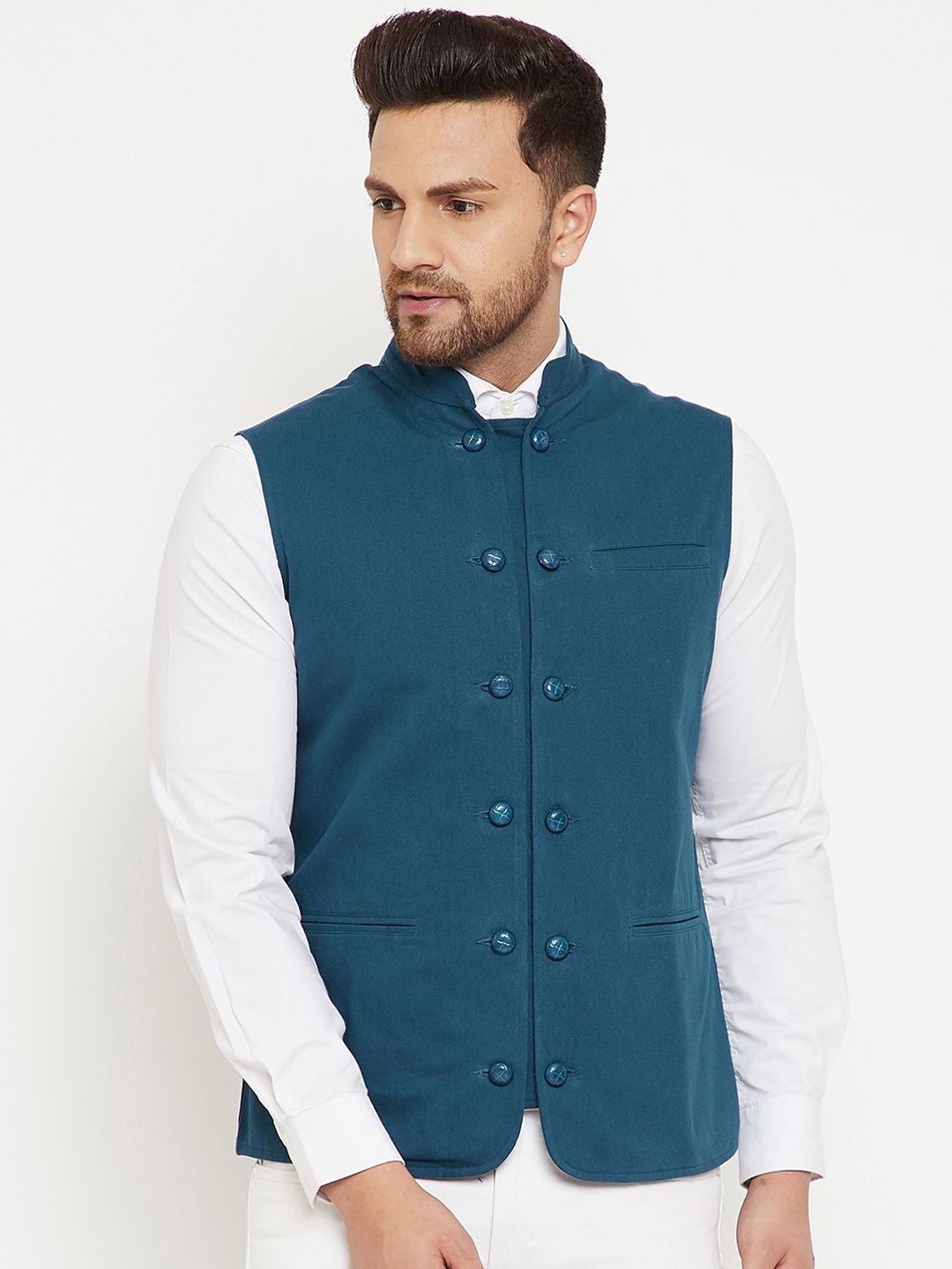 Hypernation Pure Cotton Woven Nehru Jacket-picture-25