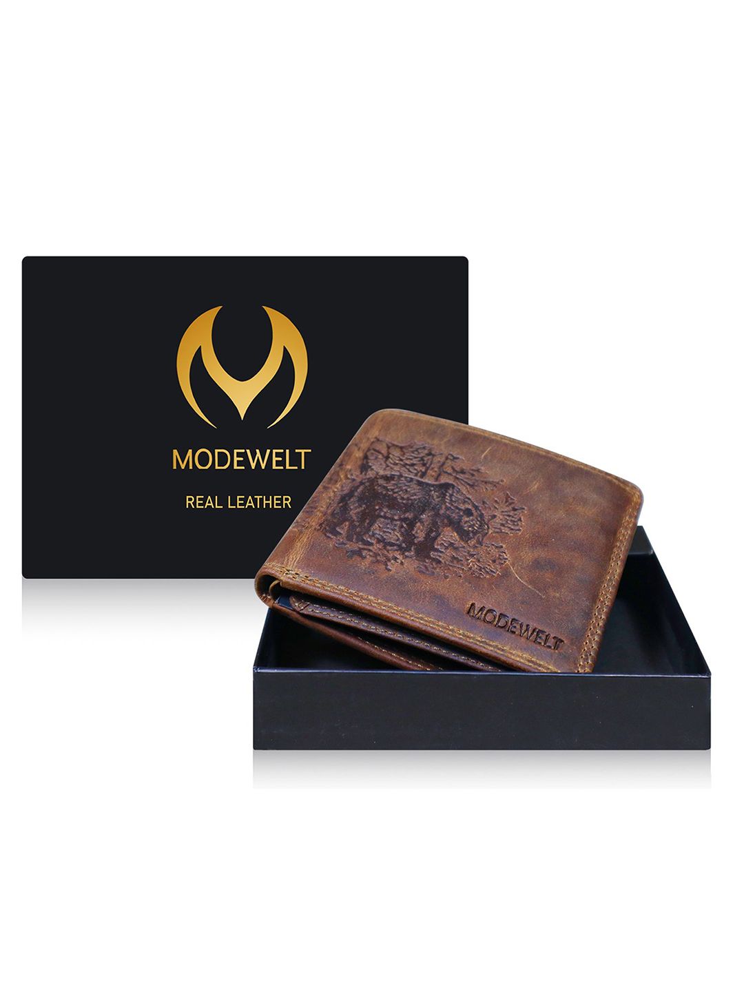 Modewelt Men Animal Textured Leather Two Fold Wallet-image-36