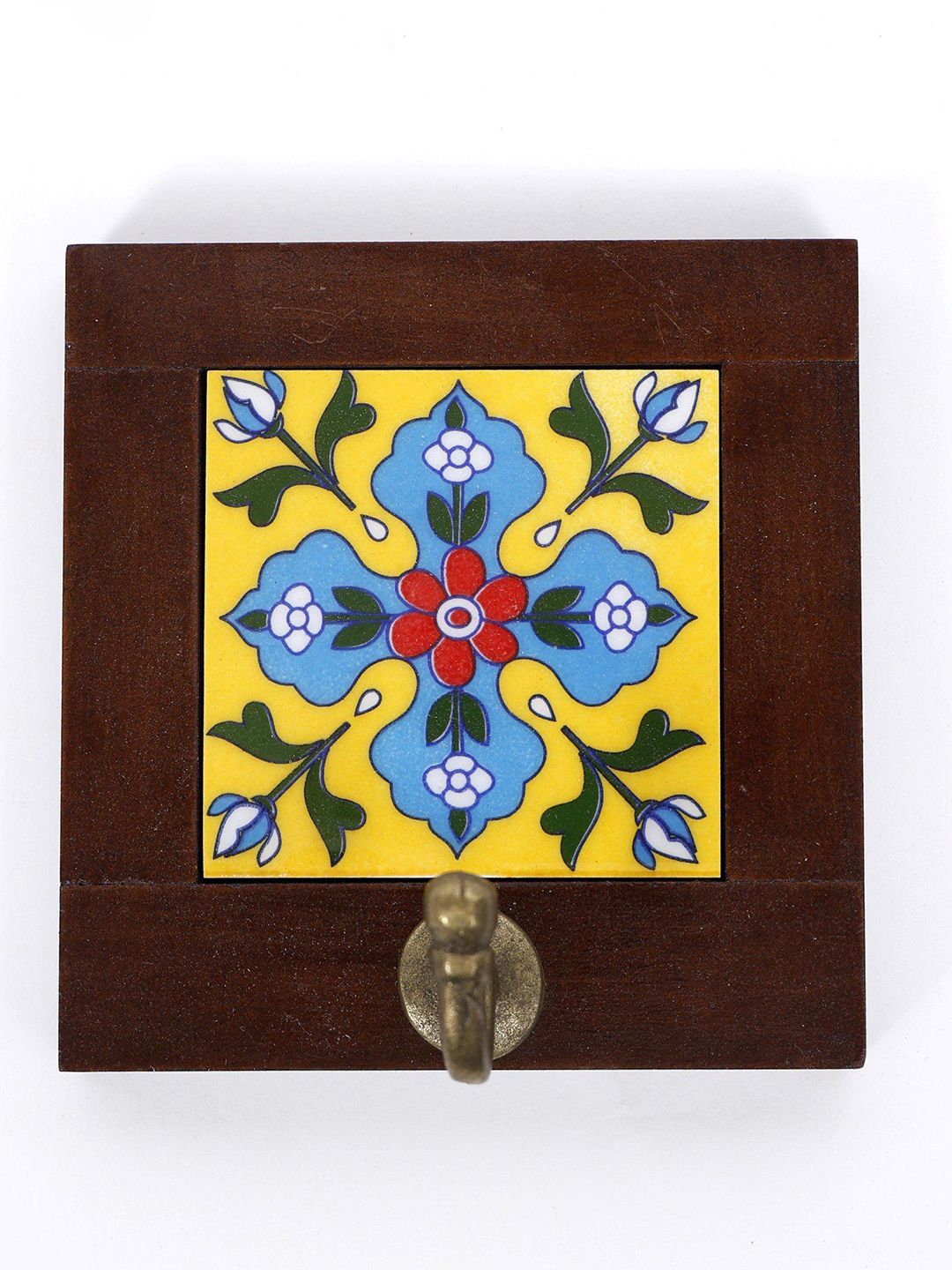 Exotic India Yellow Tiled Wood Framed Wall Hook-picture-31