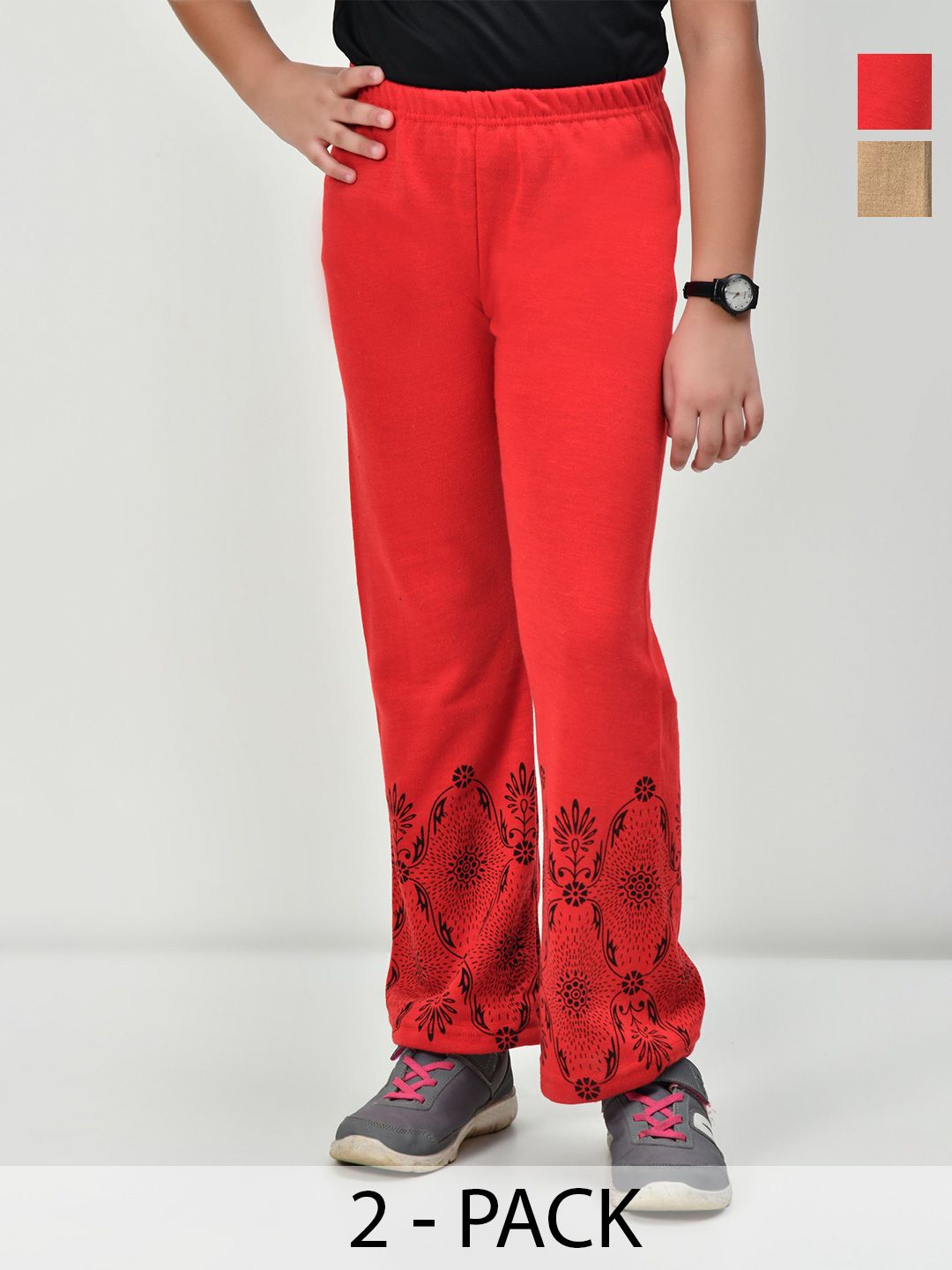 BAESD Girls Pack Of 2 Floral Printed Knitted Palazzos Pants for Winter-picture-36