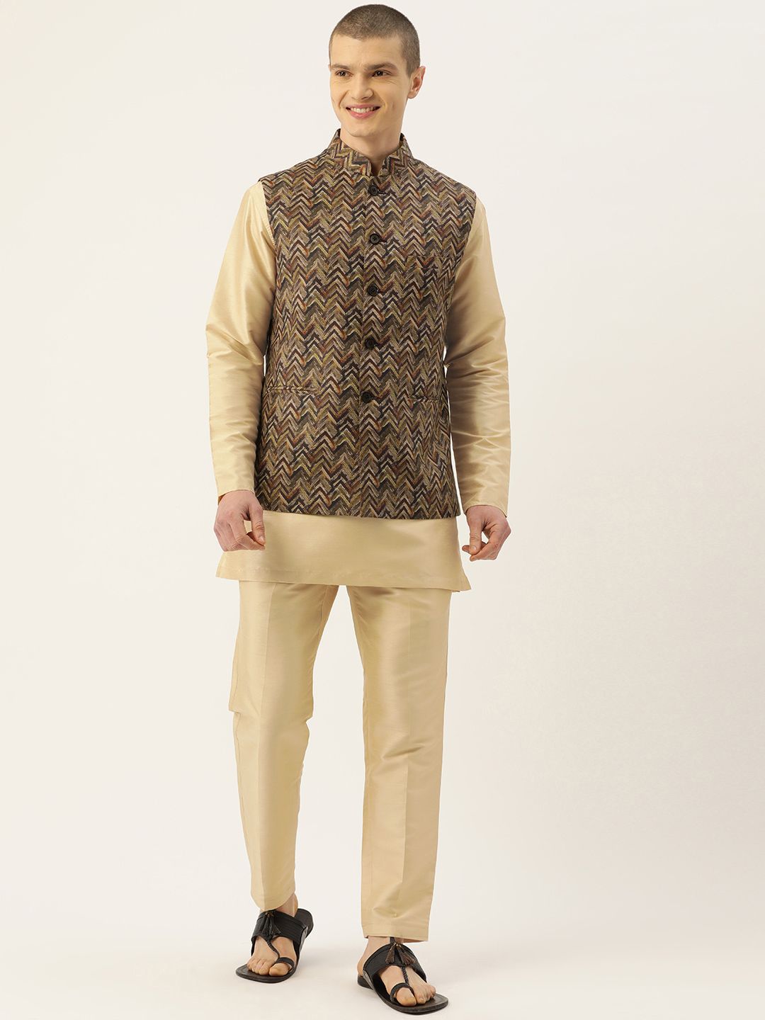 Sayisha Chevron Printed Satin Nehru Jackets-image-23