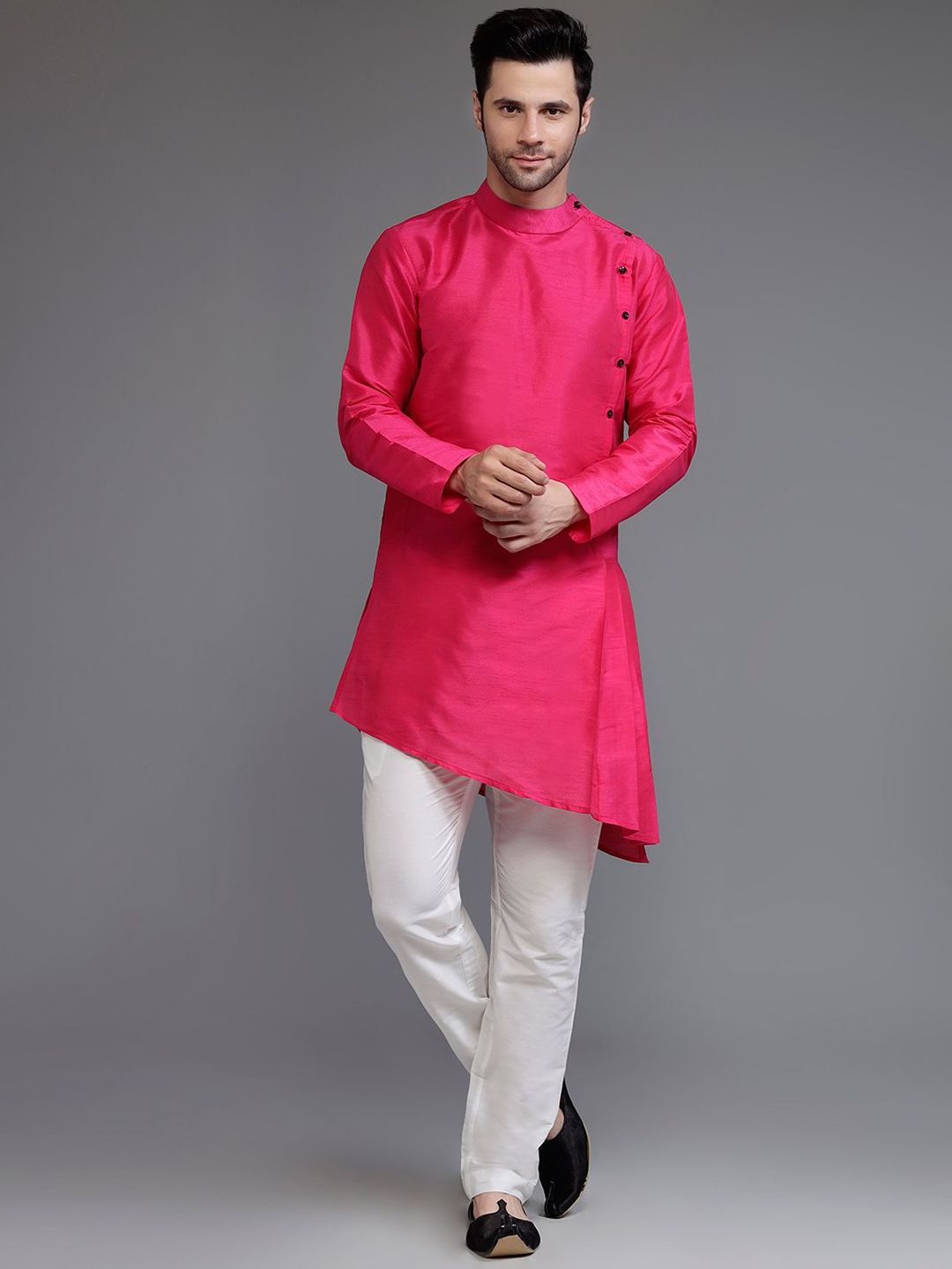 Utsav Fashion Men Pleated Dupion Silk Kurta with Trousers-picture-55