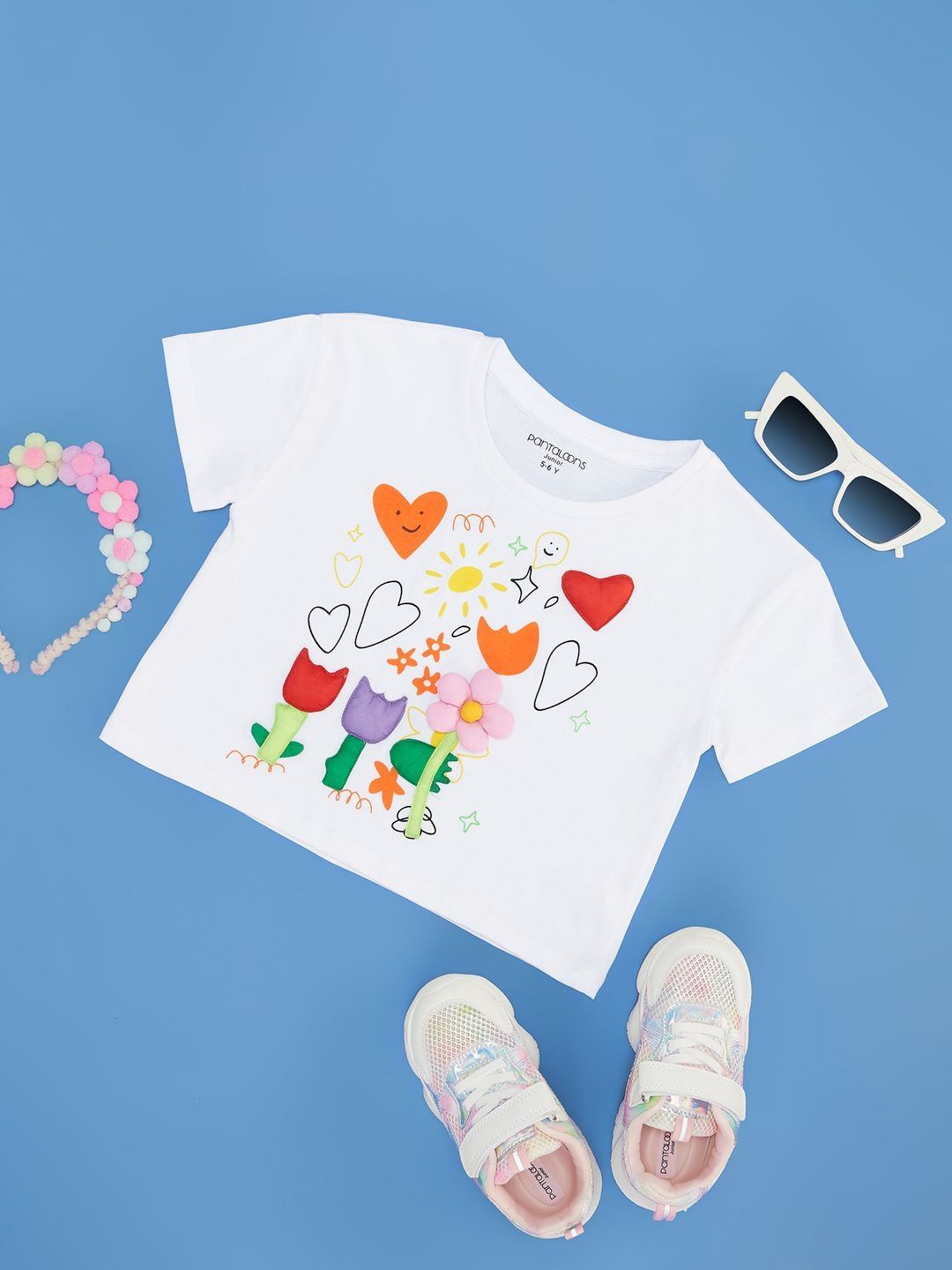 Pantaloons Junior Girls Printed V-Neck Applique T-shirt-picture-43