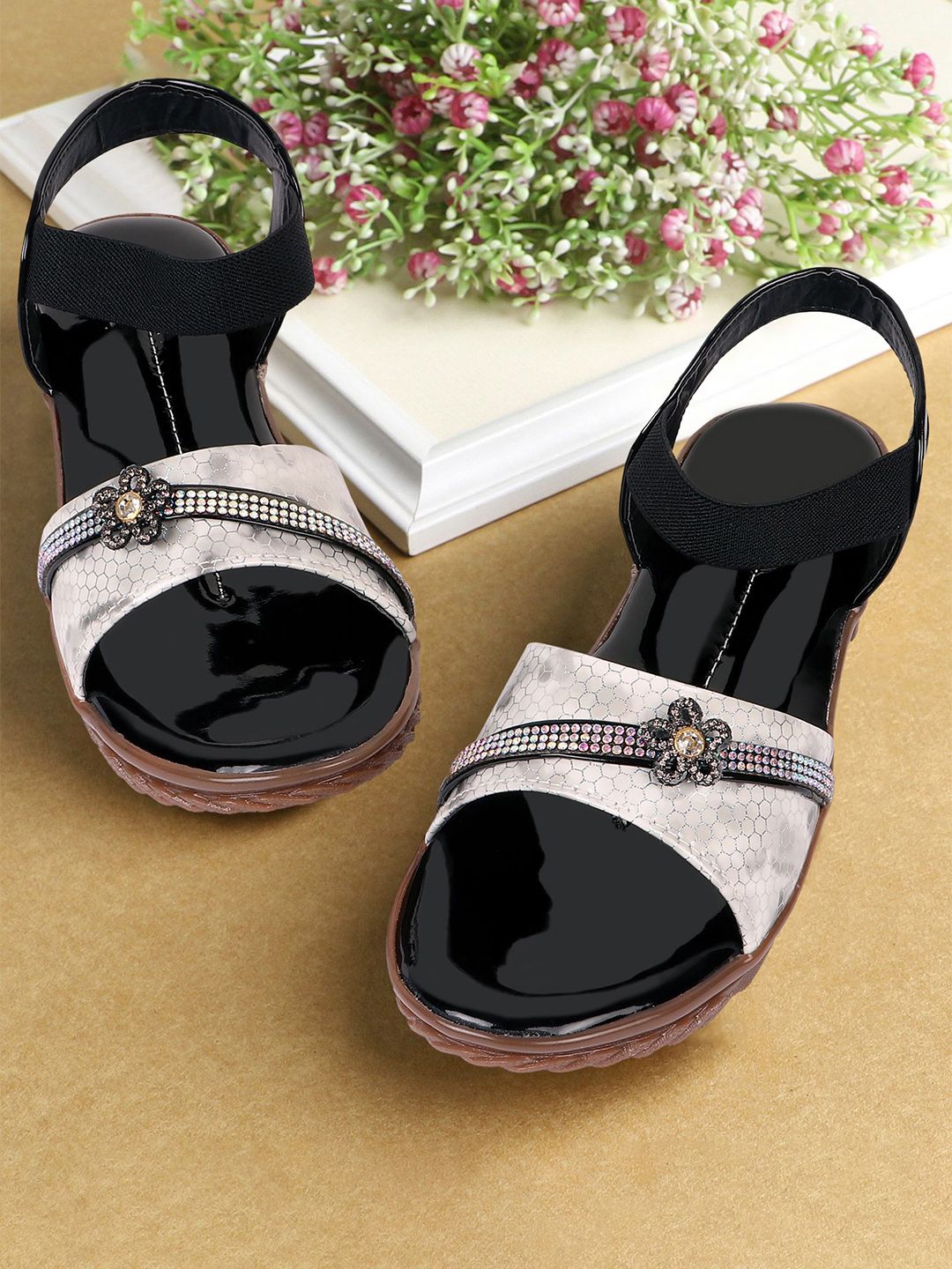 BAESD Girls Embellished Open Toe Flats