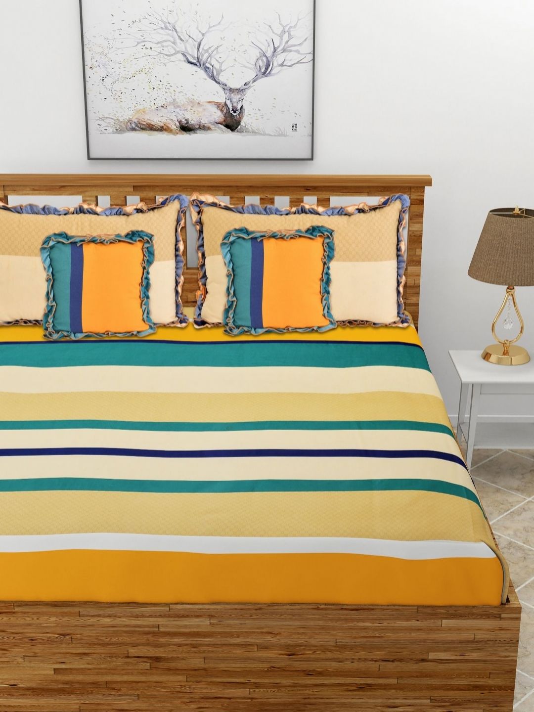MORADO Brown & Green Geometric Cotton 5 Piece Double Queen Fine Bedding Set-image-34